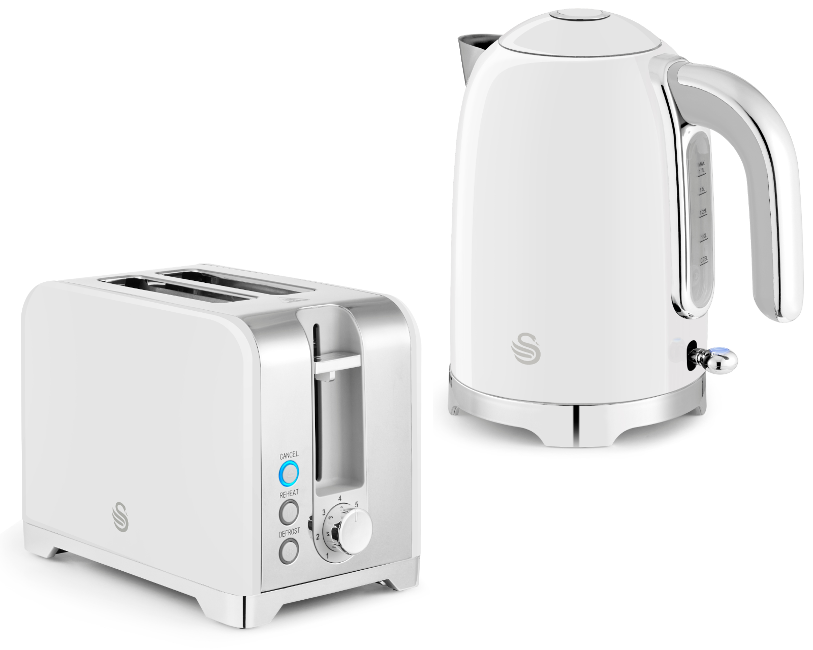 Swan Solace Kettle & 2 Slice Toaster Kitchen Set (White) - Vibe Home