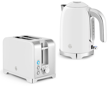 Swan Solace Kettle & 2 Slice Toaster Kitchen Set (White) - Vibe Home