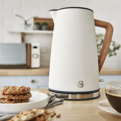 Swan Nordic Kettle, 2 Slice Toaster, Bread Bin, Canisters Kitchen Set (White) - Vibe Home