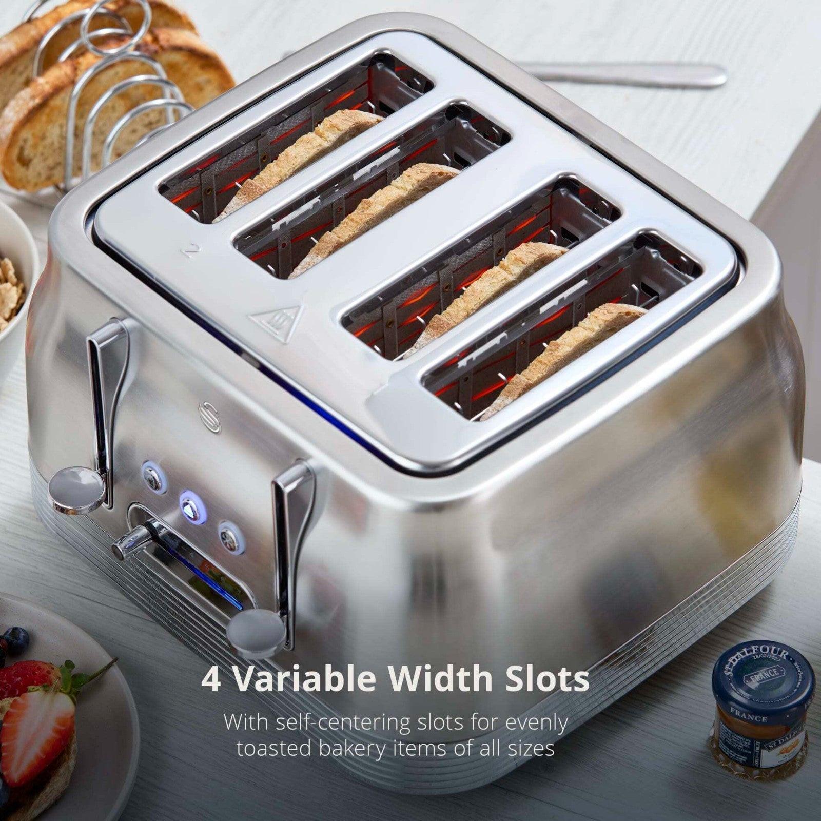 Swan Retro Jug Kettle & 4 Slice Toaster Kitchen Set Silver (Stainless Steel) - Vibe Home