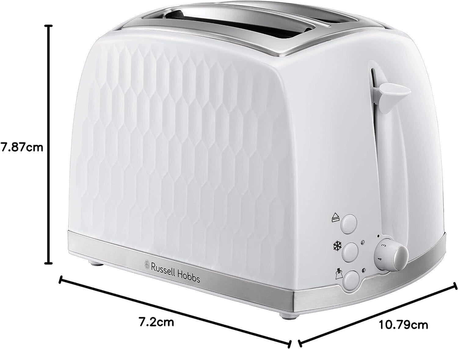 Russell Hobbs Honeycomb Kettle & 2 Slice Toaster Kitchen Set (White) - Vibe Home