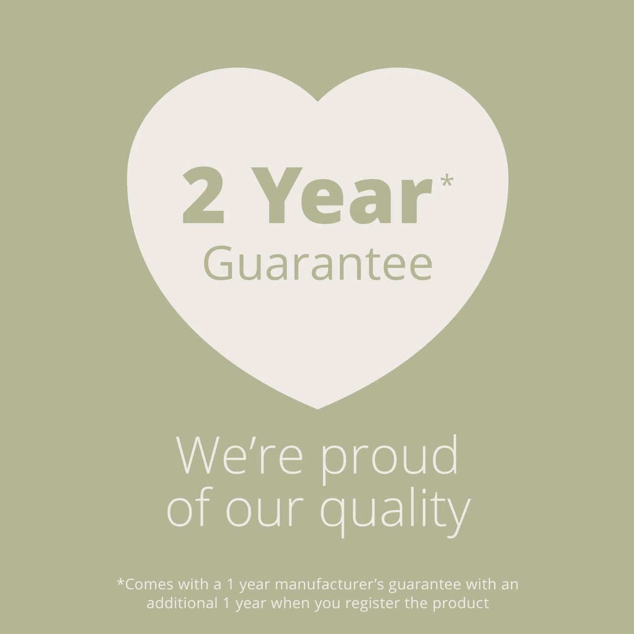 Heart-shaped 2-year guarantee badge for the kitchen appliance