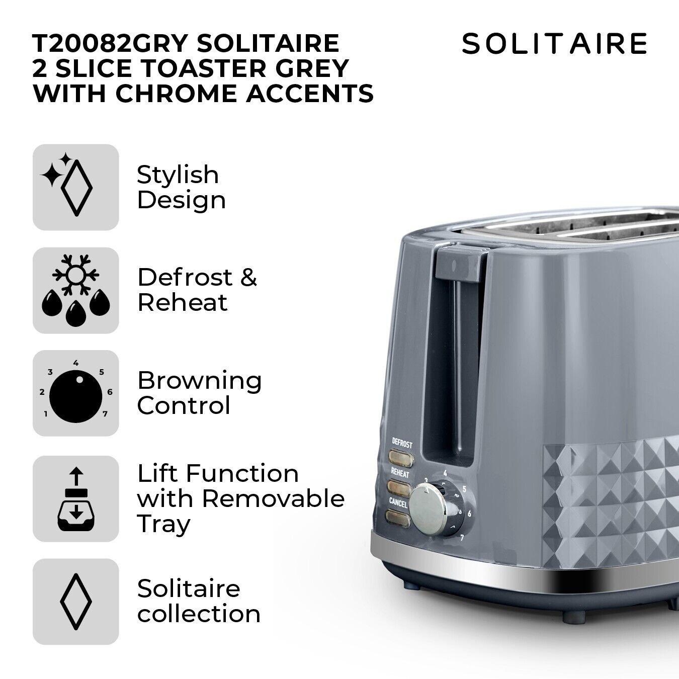 Tower Solitaire Kettle, 2 Slice Toaster, Bread Bin & Canisters Kitchen Set (Grey) - Vibe Home