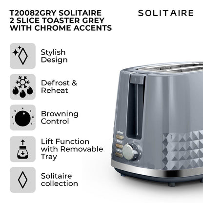 Tower Solitaire Kettle, 2 Slice Toaster, Bread Bin & Canisters Kitchen Set (Grey) - Vibe Home