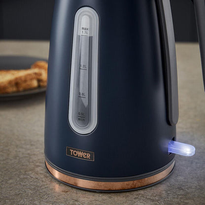 Tower Cavaletto Jug Kettle & 4 Slice Toaster Kitchen Set (Midnight Blue) - Vibe Home