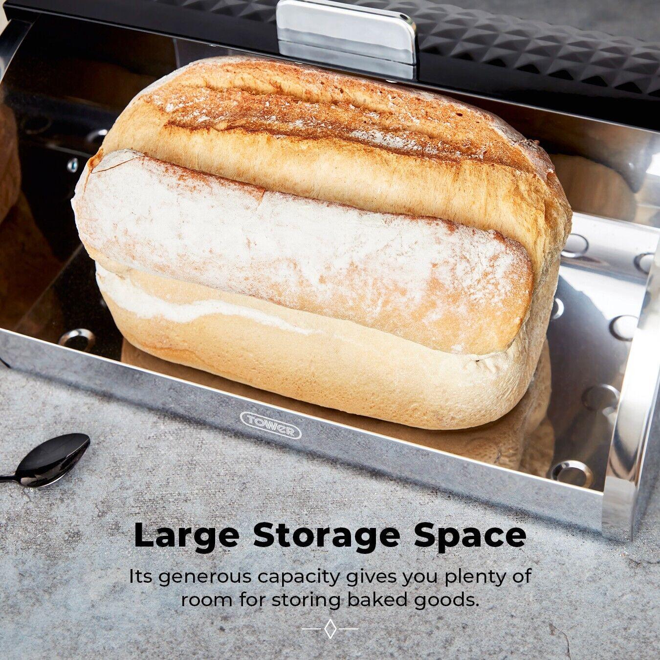 Tower Solitaire Kettle, 2 Slice Toaster, Bread Bin & Canisters Kitchen Set (Black) - Vibe Home