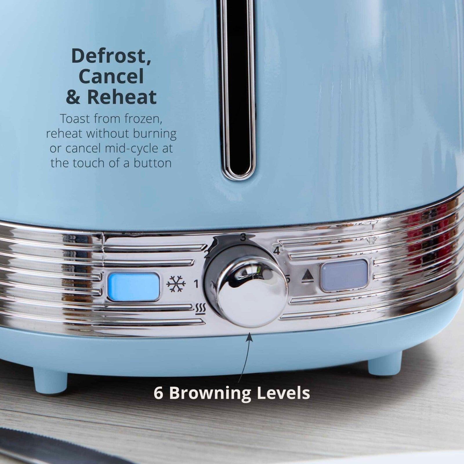 Swan Retro Pyramid Kettle, 2 Slice Toaster, Bread Bin & Canisters Kitchen Set (Blue) - Vibe Home