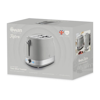 Swan Retro Jug Kettle & 2 Slice Toaster Kitchen Set (Grey) - Vibe Home