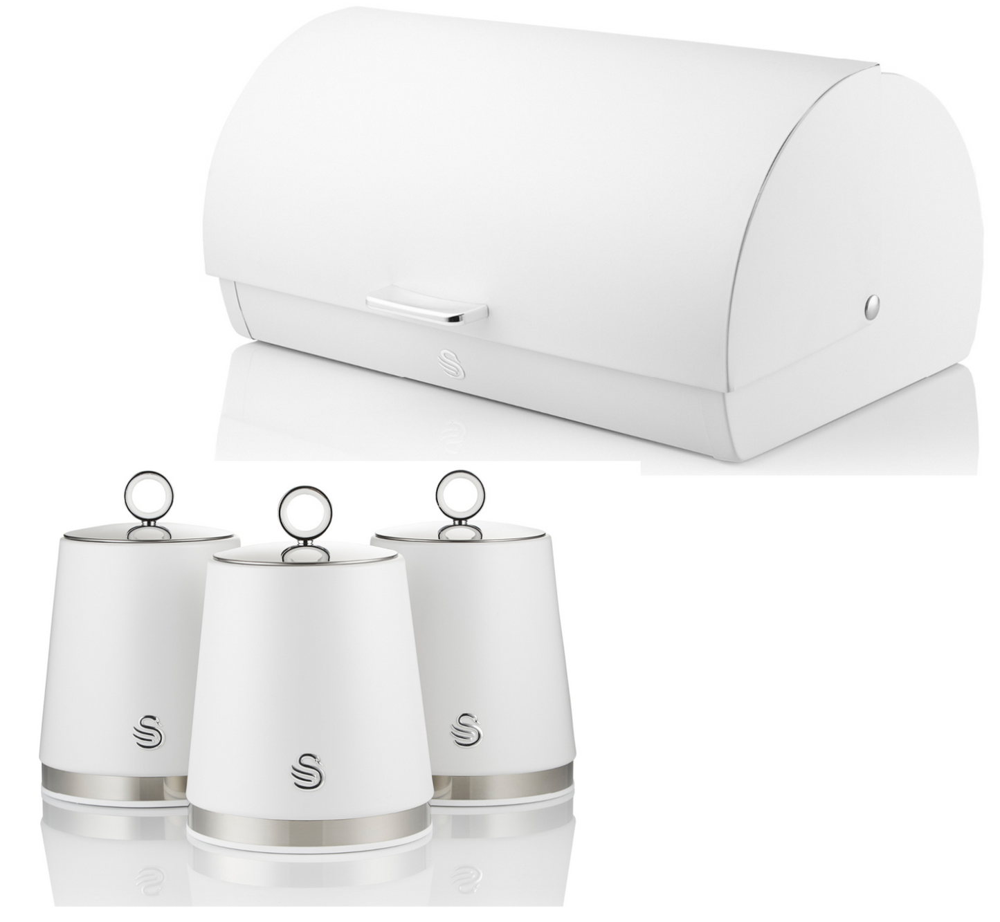 Swan Serenity Bread Bin & Canisters Kitchen Storage Set (White) - Vibe Home