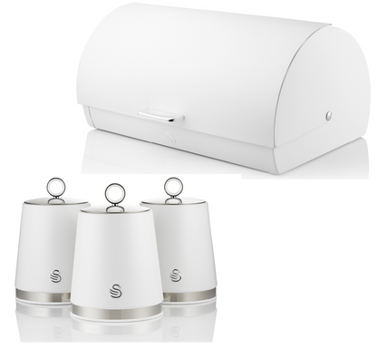 Swan Serenity Bread Bin & Canisters Kitchen Storage Set (White) - Vibe Home
