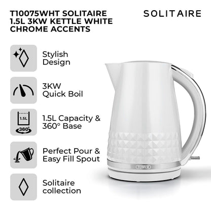 Tower Solitaire Kettle, 2 Slice Toaster, Bread Bin & Canisters Kitchen Set (White) - Vibe Home