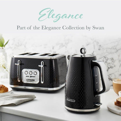Swan Elegance Kettle, 4 Slice Toaster, Bread Bin, Canisters Kitchen Set (Black) - Vibe Home