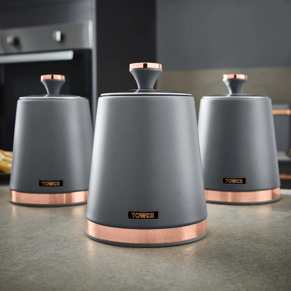 Tower Cavaletto Pyramid Kettle, 4 Slice Toaster & Canisters Kitchen Set (Grey)