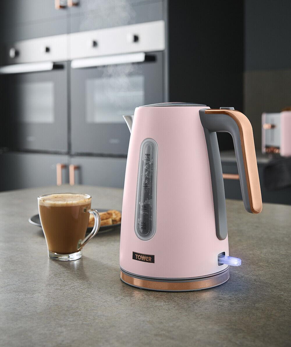 Tower Cavaletto Jug Kettle & 4 Slice Toaster Kitchen Set (Pink) - Vibe Home