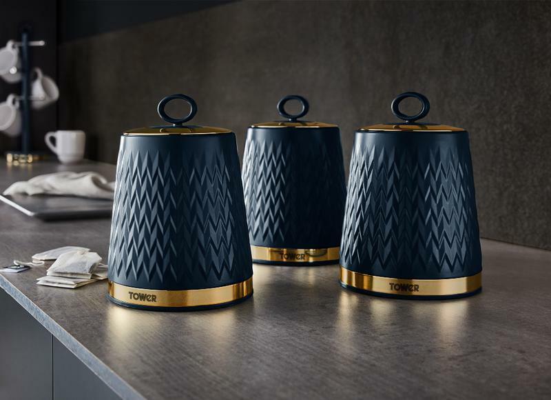 Tower Empire Roll Top Bread Bin & Canister Kitchen Storage Set (Midnight Blue) - Vibe Home