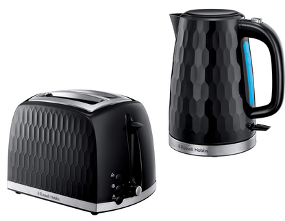 Russell Hobbs Honeycomb Kettle & 2 Slice Toaster Kitchen Set (Black) - Vibe Home