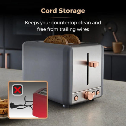 Tower Cavaletto Jug Kettle, 2 Slice Toaster & Canisters Kitchen Set (Grey) - Vibe Home