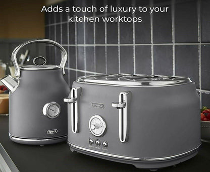 Tower Renaissance Kettle & 4 Slice Toaster Kitchen Set (Grey) - Vibe Home