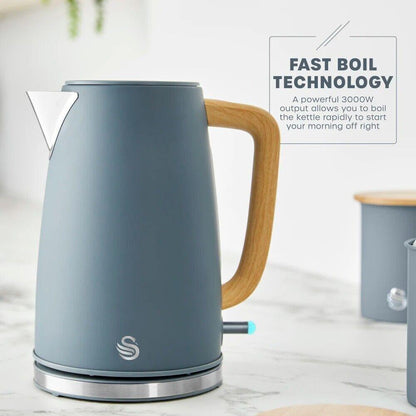 Swan Fjord Kettle & 2 Slice Toaster Kitchen Set (Grey) - Vibe Home