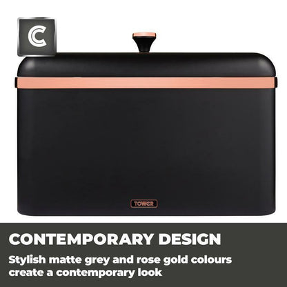 Tower Cavaletto Bread Bin & Canister Kitchen Storage Set (Black) - Vibe Home