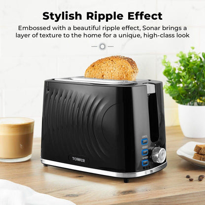 Tower Sonar Kettle & 2 Slice Toaster Kitchen Set (Black) - Vibe Home