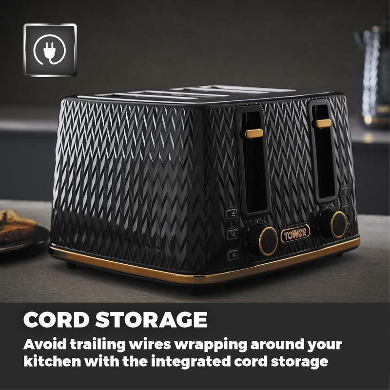 Tower Empire Kettle, 4 Slice Toaster, Bread Bin, Canisters Kitchen Set (Black) - Vibe Home