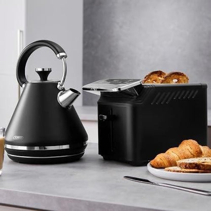 Tower Mirage Digital Pyramid Kettle & 2 Slice Toaster Kitchen Set (Black) - Vibe Home