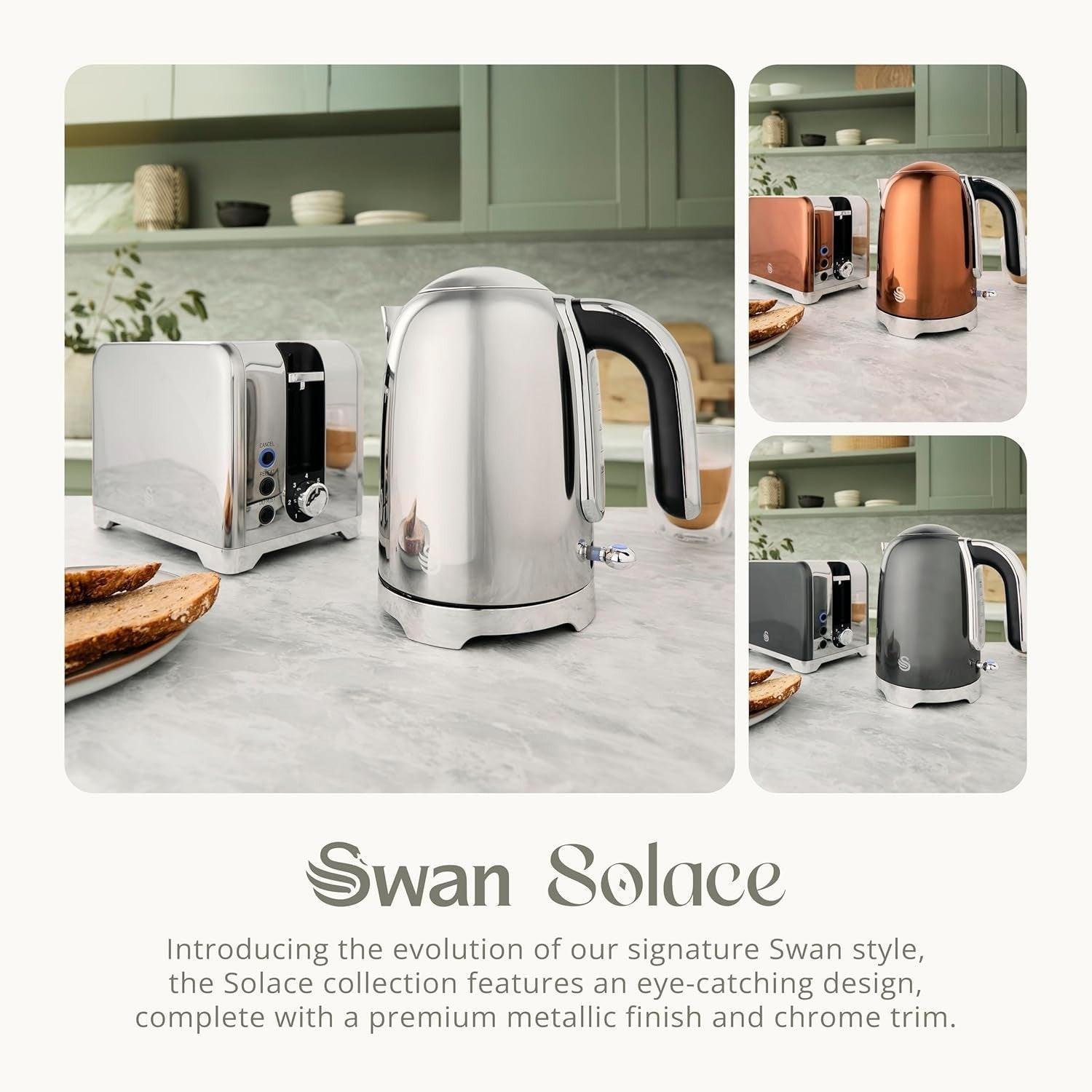 Swan Solace Kettle & 2 Slice Toaster Kitchen Set Silver (Stainless Steel) - Vibe Home