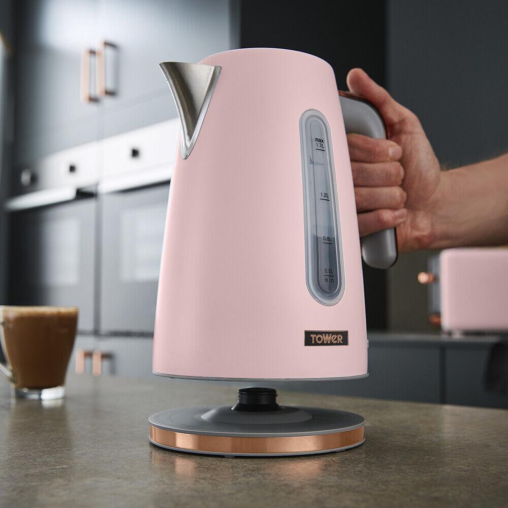 Tower Cavaletto Jug Kettle & 4 Slice Toaster Kitchen Set (Pink) - Vibe Home