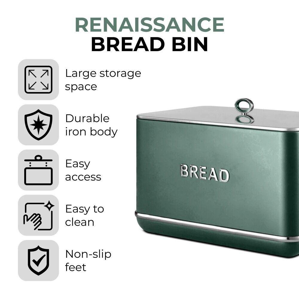 Tower Renaissance Kettle, 4 Slice Toaster, Bread Bin, Canisters Kitchen Set (Forest Green) - Vibe Home