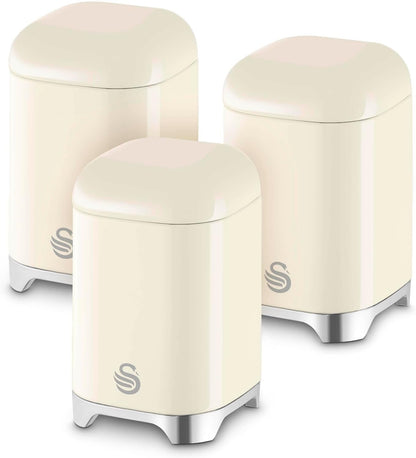 Swan Solace Cream Breadbin & 3 Canisters Kitchen Storage Set with Chrome Trim