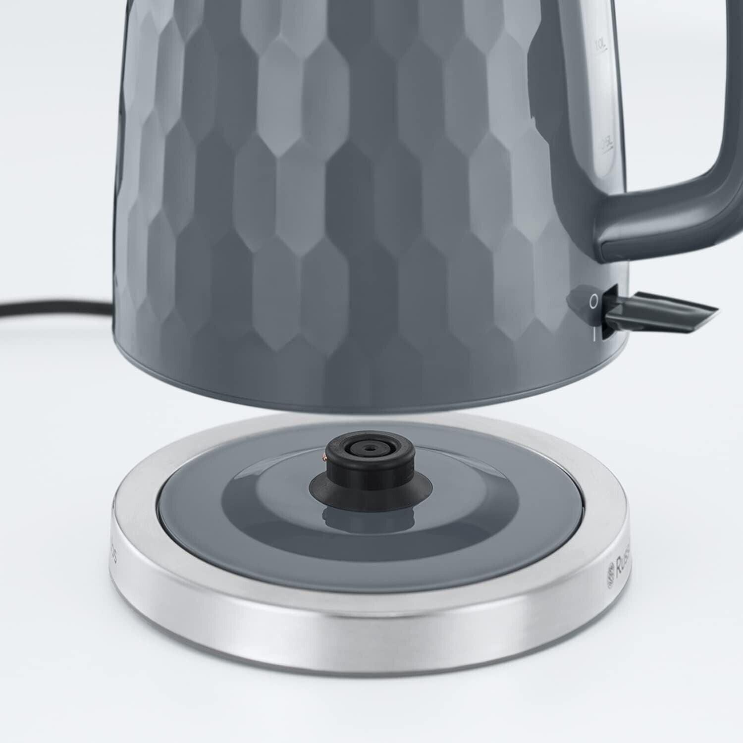 Russell Hobbs Honeycomb Kettle & 4 Slice Toaster Kitchen Set (Grey) - Vibe Home