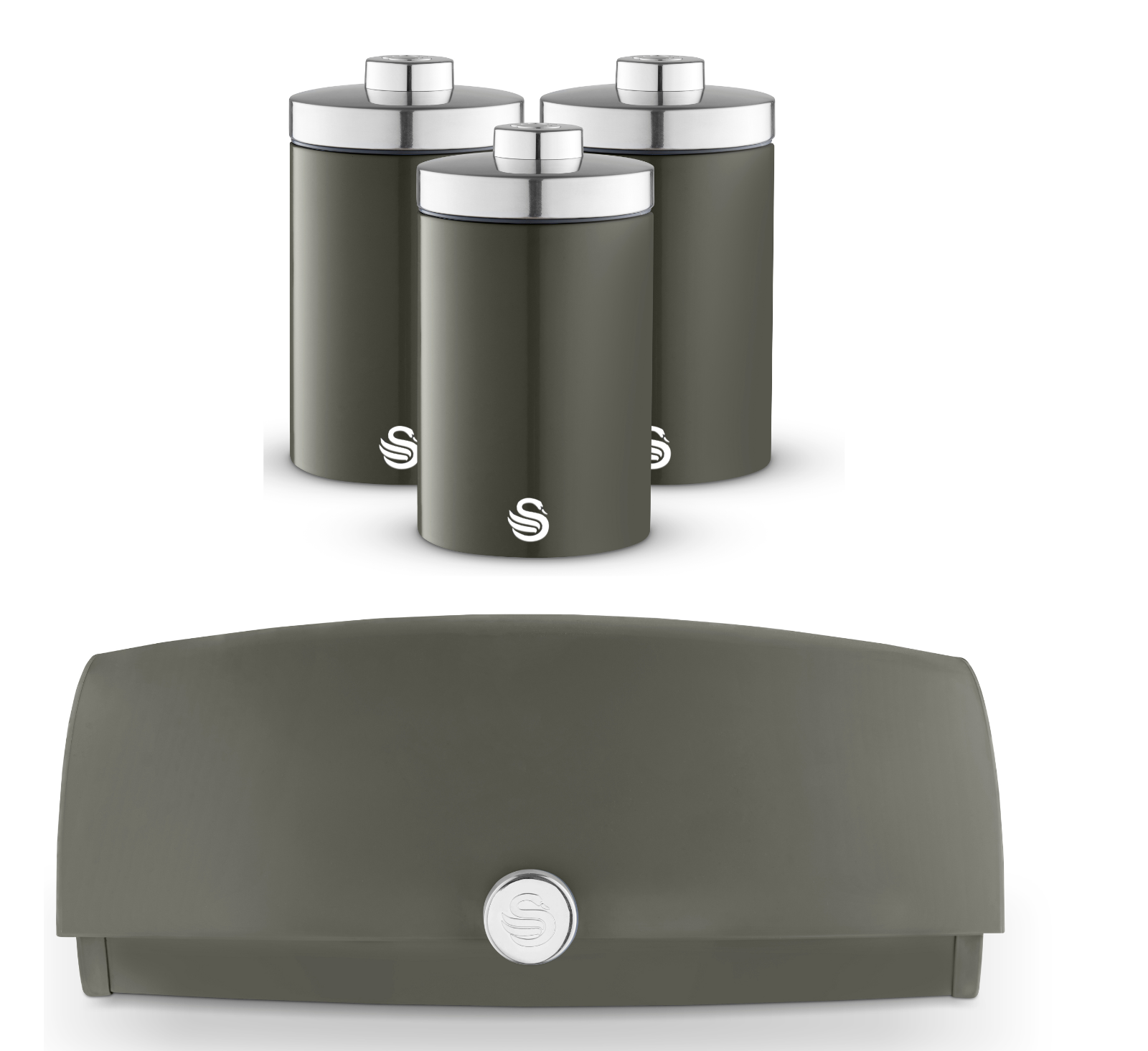 Swan Townhouse Bread Bin & Canisters Kitchen Storage Set (Graphite Grey) - Vibe Home