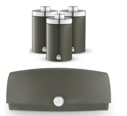Swan Townhouse Bread Bin & Canisters Kitchen Storage Set (Graphite Grey) - Vibe Home