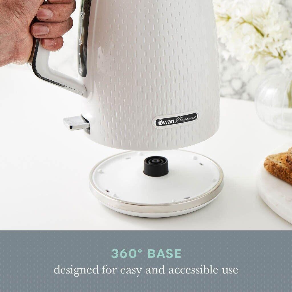 Swan Elegance Kettle, 4 Slice Toaster, Bread Bin, Canisters Kitchen Set (White) - Vibe Home