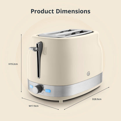 Swan Retro Pyramid Kettle & 2 Slice Toaster Kitchen Set (Cream) - Vibe Home