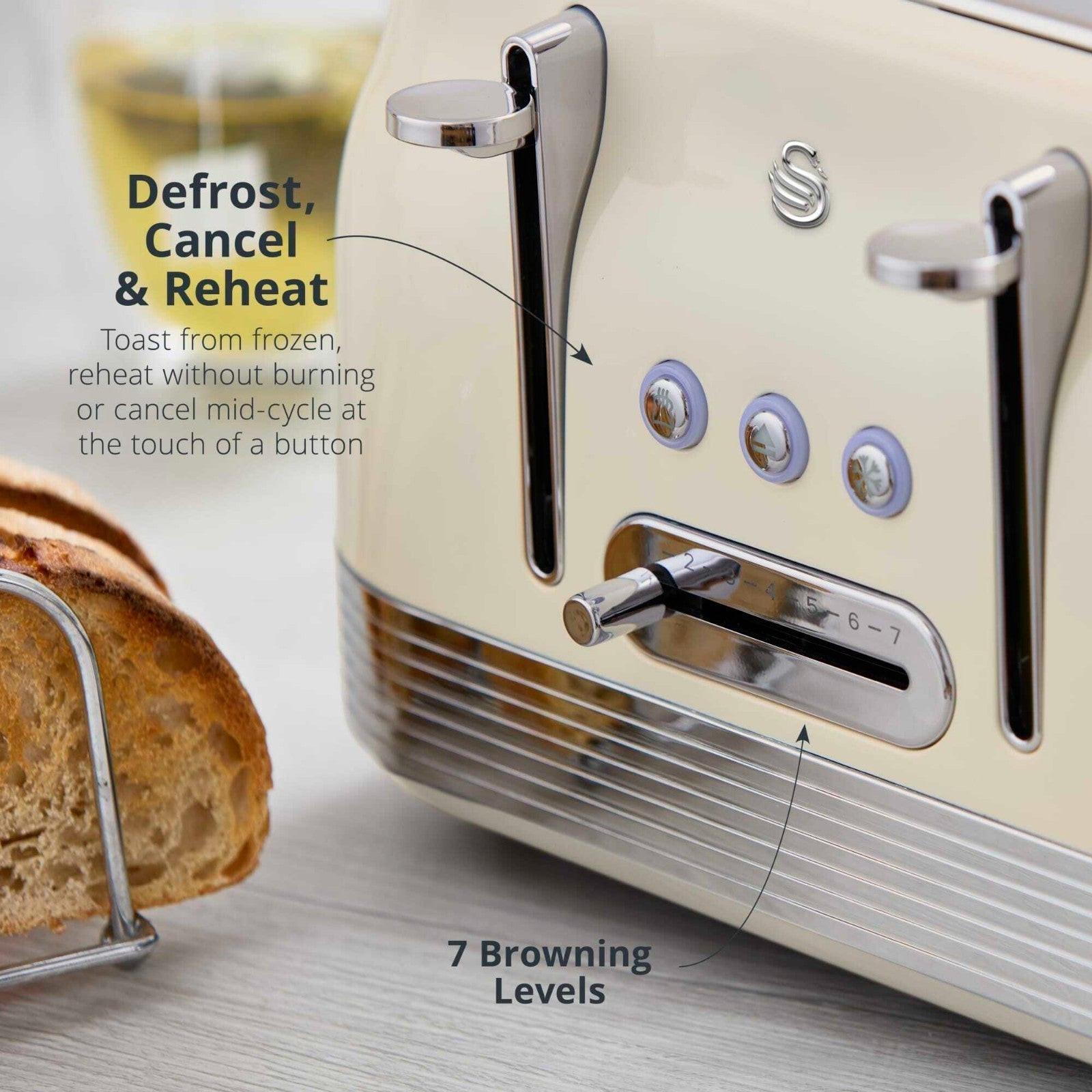 Swan Retro Jug Kettle & 4 Slice Toaster Kitchen Set (Chantilly Cream) - Vibe Home