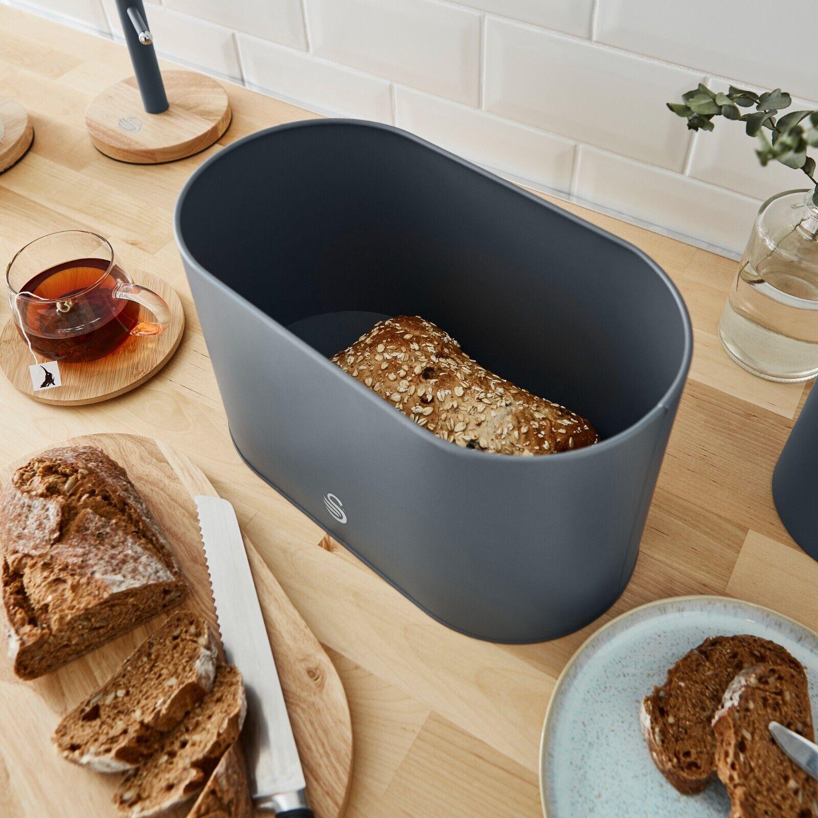 Swan Nordic Kettle, 4 Slice Toaster, Bread Bin & Canisters Kitchen Set (Grey) - Vibe Home