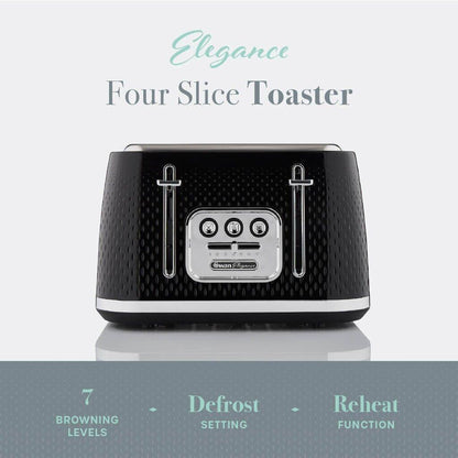 Swan Elegance Kettle, 4 Slice Toaster, Bread Bin, Canisters Kitchen Set (Black) - Vibe Home