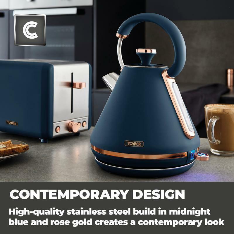 Tower Cavaletto Pyramid Kettle & 2 Slice Toaster Kitchen Set (Midnight Blue) - Vibe Home