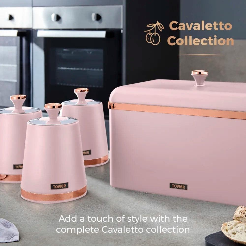 Tower Cavaletto Jug Kettle, 2 Slice Toaster, Bread Bin, Canisters Kitchen Set (Pink) - Vibe Home
