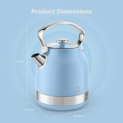 Swan Retro Pyramid Kettle & 2 Slice Toaster Kitchen Set (Blue) - Vibe Home