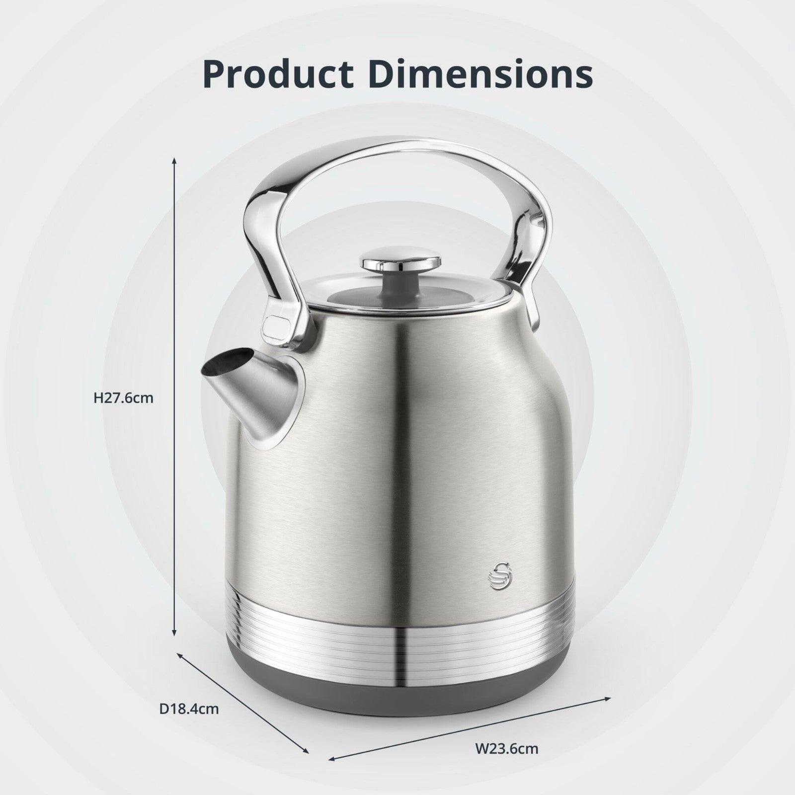 Swan Retro Pyramid Kettle & 4 Slice Toaster Kitchen Set (Stainless Steel) - Vibe Home
