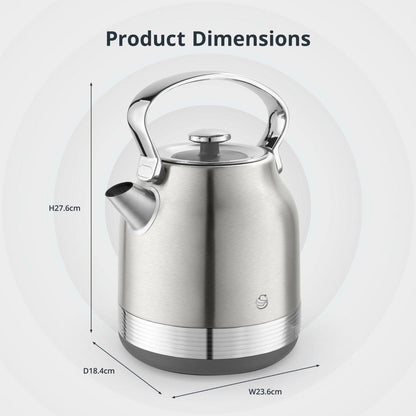 Swan Retro Pyramid Kettle & 4 Slice Toaster Kitchen Set (Stainless Steel) - Vibe Home
