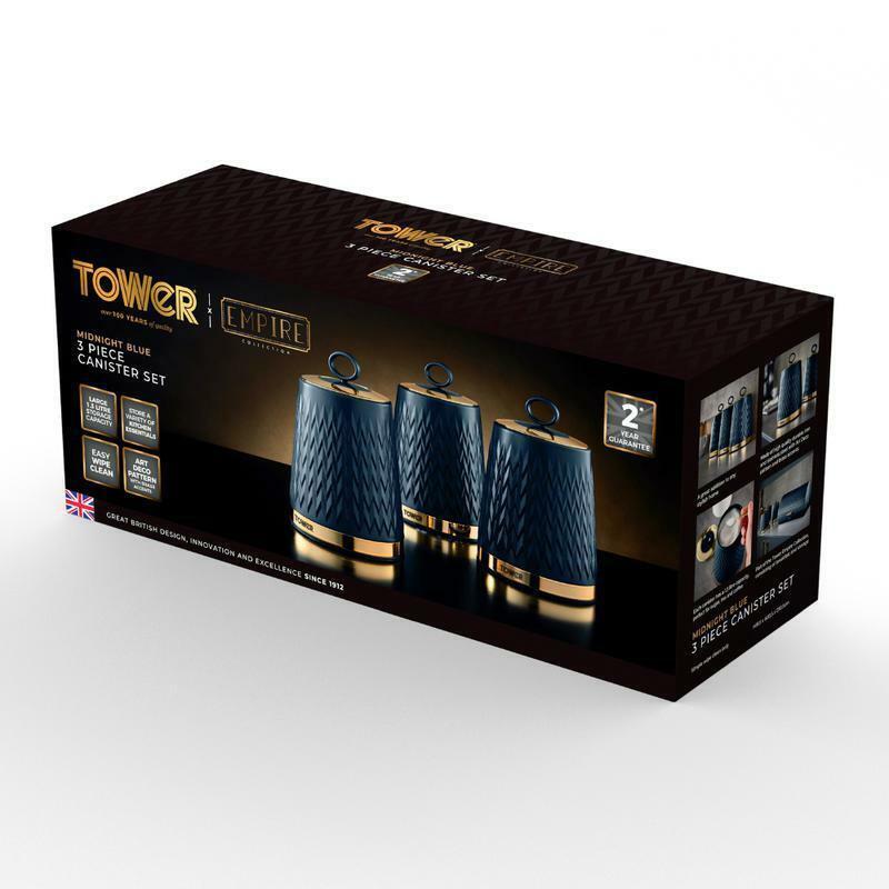 Tower Empire Roll Top Bread Bin & Canister Kitchen Storage Set (Midnight Blue) - Vibe Home