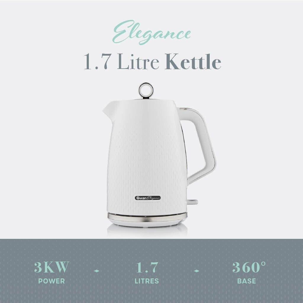 Swan Elegance Kettle & 4 Slice Toaster Kitchen Set Textured (White) - Vibe Home