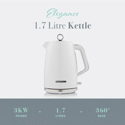 Swan Elegance Kettle & 4 Slice Toaster Kitchen Set Textured (White) - Vibe Home