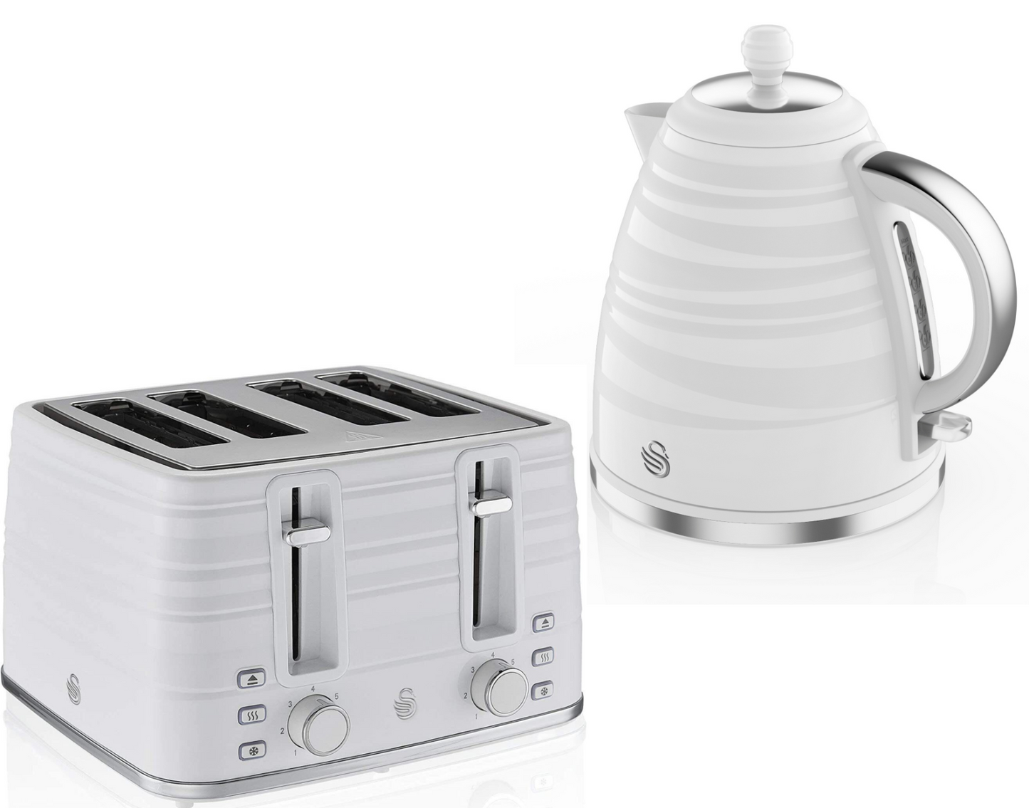 Swan Symphony Kettle & 4 Slice Toaster Kitchen Set (White) - Vibe Home