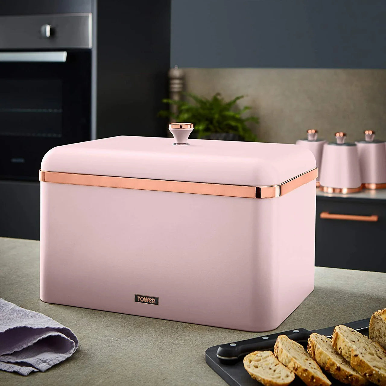 Tower Cavaletto Pink 6pc Kitchen Set Bread Bin Canisters Towel Pole Mug Tree