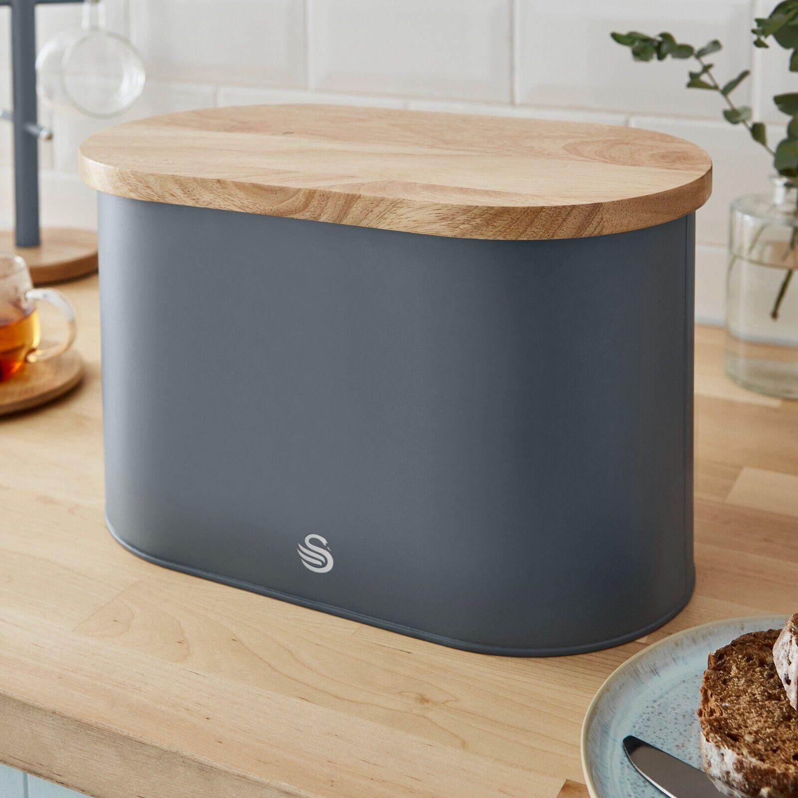 Swan Nordic Kettle, 4 Slice Toaster, Bread Bin & Canisters Kitchen Set (Grey) - Vibe Home